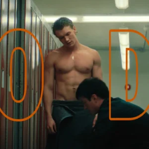Shirtless Ilya Rozanov standing in front of Shane Hollander with bold text BODY overlayed