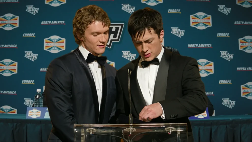 Shane Hollander and Ilya Rozanov screenshot showing them at the MHL awards.