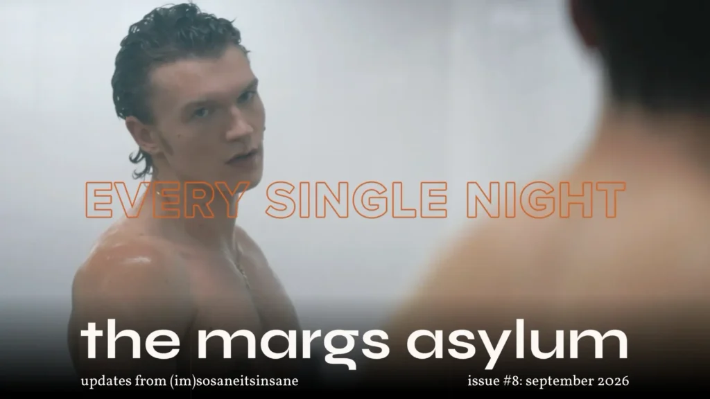 Heated Rivalry edit to “nicole kidman” by ADÉLA, showing Ilya looking at Shane. This is the cover image for the 8th issue of the margs asylum